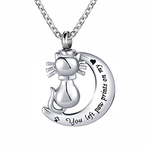 Pet Cremation Urn Necklace for Ashes Cat Dog You Left paw Prints on My Heart Keepsake Pendant Ashes Holder for Women Men - style: Cat