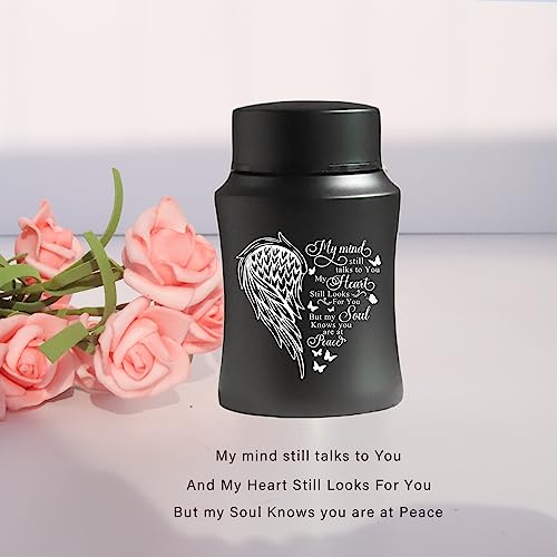 Stainless Steel Mini Cremation Urn - 4.5 Inches Small Keepsake Urn for Human Ashes - size: Wing-Black