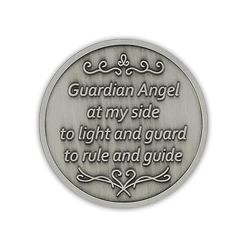 Pewter Guardian Angel Coin Medallion, Pocket Prayer Affirmation Gift Token - color: Pewter