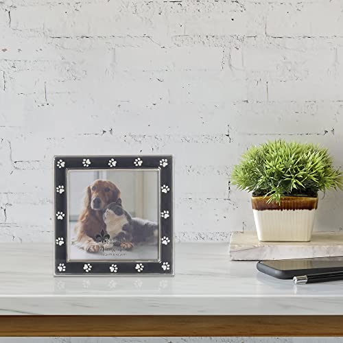 4x4 Silver Metal and Black Enamel Picture Frame, Paw Print Design - color: Black Paw, size: 4x4