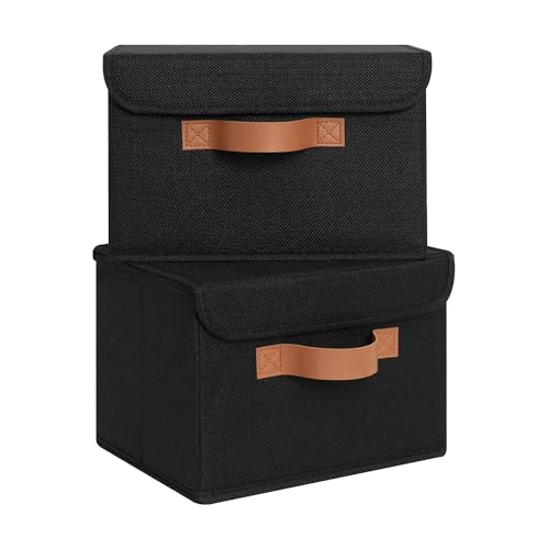 GRANNY SAYS Memory Keepsake Storage Box, Fabric Storage Bins with Lids | Flip-Top Lid, Collapsible, Stackable, 3 Handles, Ideal for Closet Clothes Blanket Toys, Small, Black, 2-Pack - color: Black, size: Small-2 Pack