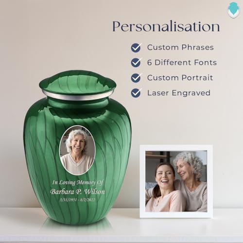Geturns Embrace Adult Personalized Picture Cremation Urns for Human Ashes I Large Photo Pearl Green Funeral Urn for Men and Women I 200 lbs - color: Pearl Green