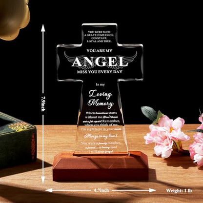 Bluebook Sympathy Gifts for Loss of Loved One - Angel Religious Crystal Cross 4.7x7.9 Inch,Memorial Gifts for Loss of Mom Dad,Condolences Bereavement Remembrance Gift in Memory of Pet Dog Cat - style: LED Glass Cross-Angel Lights