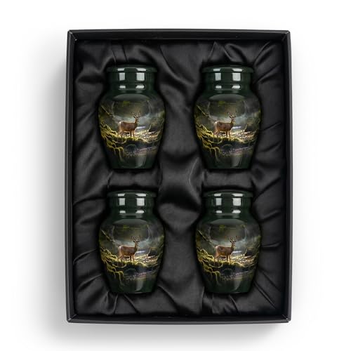 Deer Keepsake Cremation Urn for Human Ashes – Small Aluminum Memorial Burial Urn for Men & Women, Rustic Decorative Home Display - Keepsake Set of 4 - size: Small Keepsake set of 4