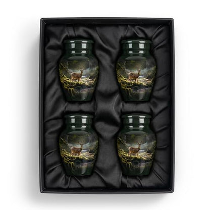 Deer Keepsake Cremation Urn for Human Ashes – Small Aluminum Memorial Burial Urn for Men & Women, Rustic Decorative Home Display - Keepsake Set of 4 - size: Small Keepsake set of 4