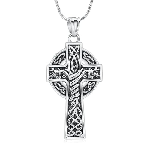 Cross Urn Necklace for Ashes for Men Celtic Knot Cremation Jewelry Keepsake Necklace Tree fo Life Memorial Pendant for Ashe Holder - color: Silver