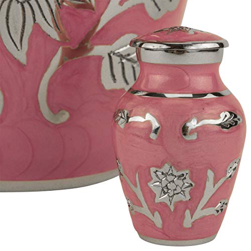 Grace Dark Pink Keepsake Cremation Urn for Ashes, Brass, Pink Urn, Keepsake Sized Cremation Urn, 3 Inches High - color: Dark Pink