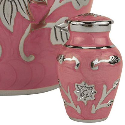 Grace Dark Pink Keepsake Cremation Urn for Ashes, Brass, Pink Urn, Keepsake Sized Cremation Urn, 3 Inches High - color: Dark Pink