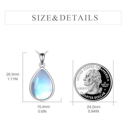 CRMAD Larimar/Opal/Lapis Lazuli/Tourmaline/Malachite/Labradorite/Turquoise/Onyx/Rose Quartz/Amber/Peridot Necklace for Women 925 Sterling Silver Teardrop Pendant Jewelry Gifts - color: Moonstone