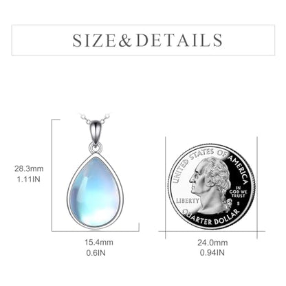 CRMAD Larimar/Opal/Lapis Lazuli/Tourmaline/Malachite/Labradorite/Turquoise/Onyx/Rose Quartz/Amber/Peridot Necklace for Women 925 Sterling Silver Teardrop Pendant Jewelry Gifts - color: Moonstone