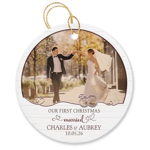 Our First Christmas Married Ornament 2026, Personalized Photo 1st Xmas Married Ornament Gift for Couples Newlywed, Custom Names & Photo Couple Ornament, Picture Wedding Keepsake Gift - color: Our First Christmas Married Ornament