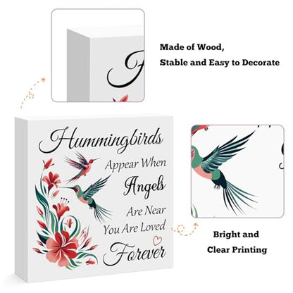 Memorial Gift Hummingbird Decorative Sign Gift Hummingbirds Appear When Angels Are Near Wooden Box Sign Sympathy Gift for Loss Of Loved Memorial Decor Home Desk Shelf Table Decor