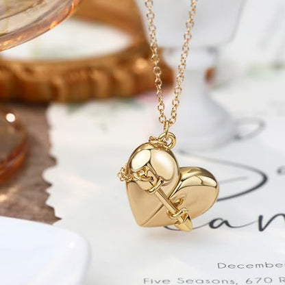 Gold Locket Necklace for Women Vintage, Heart Star Moon Butterfly Angel Holds Picture Photo Oval Locket Pendant Memorial Necklace Personalized Celestial Jewelry Birthday Gifts - style: Arrow & Heart
