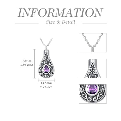 Teardrop Urn Necklace for Ashes Filigree Birthstone Keepsake Pendant Cremation Jewelry for Ashes Memorial Jewelry Gifts for Loss of a Loved One for Women - style: Feb-Amethyst