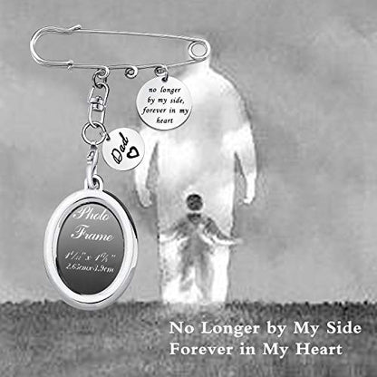 LQRI Wedding Bouquet Photo Memorial Safety Pin Brooch No Longer By My Side Forever In My Heart Bridal In Memory of Dad - color: sliver