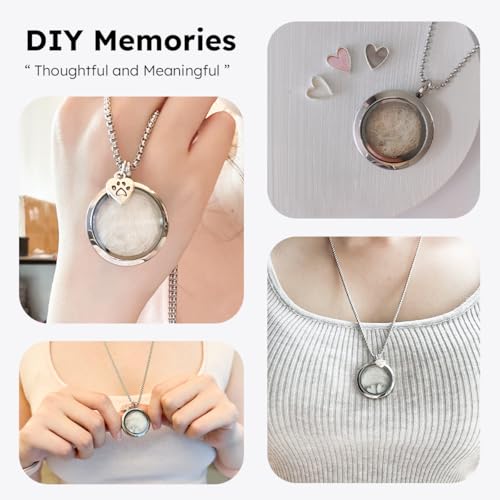Cat Fur Keepsake Necklace, Ashes Hair Memory Urn with Charm, Glass Circle Memorial Pendant Necklace, Pet Cremation Memorial Jewelry for Women Men, Vial Necklace for Ashes