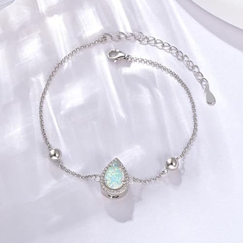 925 Sterling Silver Urn Bracelet for Ashes Women Cremation Jewelry | Memorial Keepsake Bracelet with Hidden Ashes Holder, Meaningful Remembrance Jewelry Gift for Loss of Loved One - style: Opal Teardrop Urn Bracelet