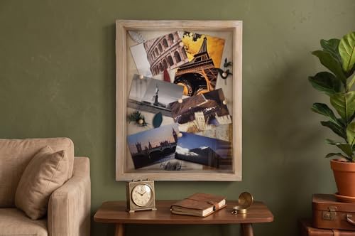 11 x 14 inch Shadow Box, Picture Frame Case with Linen Background, Displays Memorabilia Awards Medals Photos Memory, Shatter-Resistant Glass, Solid Wood in Rustic Farmhouse Grey