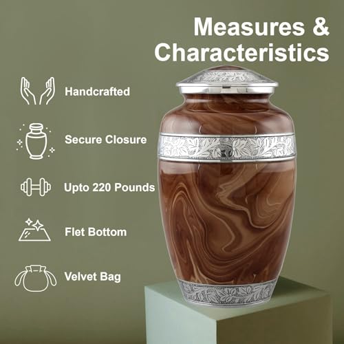 Wood Textured Urns for Human Ashes Adult Male and Female, Large Handcrafted Urn with Velvet Bag, Funeral Cremation Urns for Women and Men - (Brown, Large, Wood Finish) - color: Brown
