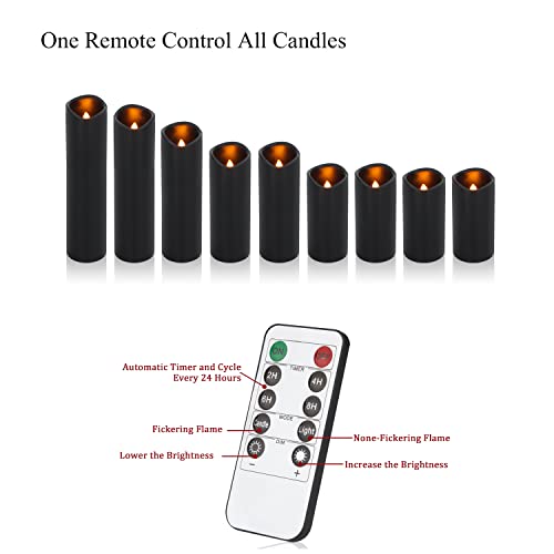 antizer Flameless Candles Led Candles Pack of 9 (H 4" 5" 6" 7" 8" 9" x D 2.2") Black Real Wax Battery Candles with Remote Timer - color: Black - Set of 9
