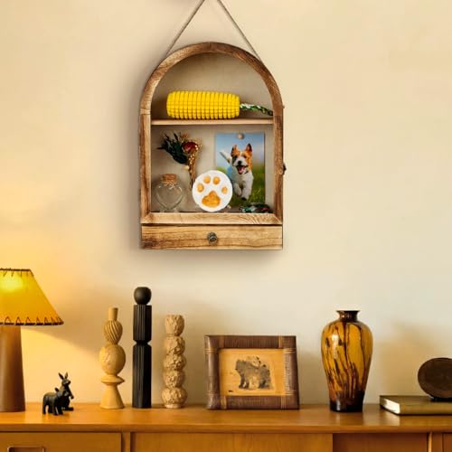 Pet Memorial Shadow Box, Arch Wooden Keepsake Display | 3 Layer Storage | Photo, Collar & Ashes Display | Wall Mounted or Tabletop | Sympathy Gift | Timeless Tribute