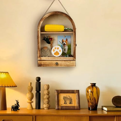 Pet Memorial Shadow Box, Arch Wooden Keepsake Display | 3 Layer Storage | Photo, Collar & Ashes Display | Wall Mounted or Tabletop | Sympathy Gift | Timeless Tribute