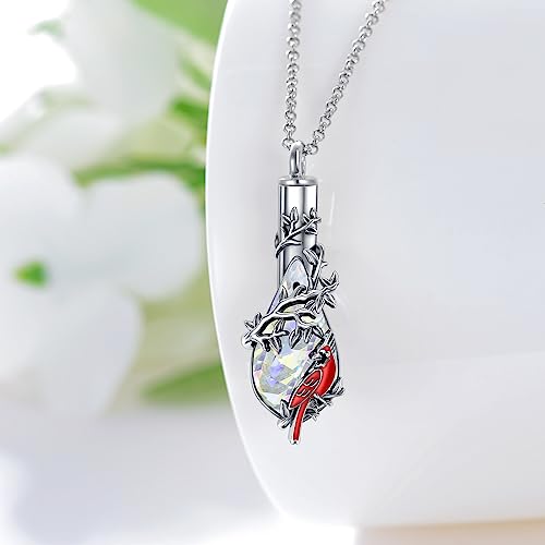 PELOVNY Urn Necklace for Ashes 925 Sterling Silver Butterfly Dragonfly Bee Phoenix Hummingbird Urn Necklaces Animal Crystal Cremation Jewelry for Ashes Cat Dog Pet Memorial Gifts - color: 25-Cardinal Urn 4