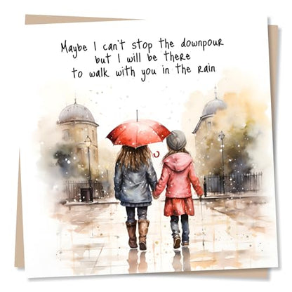 Nokular Sympathy Greeting Card – Support Message Watercolour Umbrella Design – Blank Inside (135 x 135 mm) – Made in UK – With Envelope