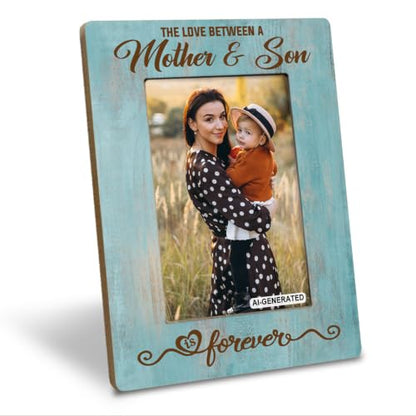 Mother Gift from Son, The Love Between A Mother & Son is Forever Photo Frame, Holds 4 x 6 Inch Photos, Farmhouse Wooden Picture Frames Gifts, Mother's Day Gifts B1 - color: BlueB