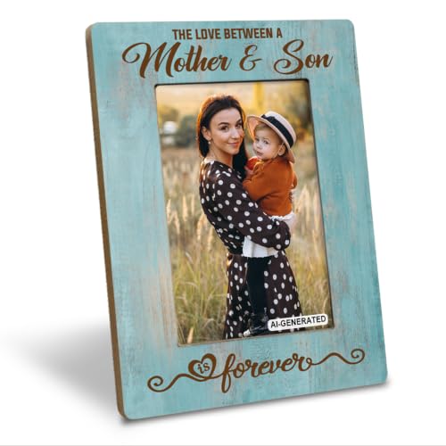 Mother Gift from Son, The Love Between A Mother & Son is Forever Photo Frame, Holds 4 x 6 Inch Photos, Farmhouse Wooden Picture Frames Gifts, Mother's Day Gifts B1 - color: BlueB