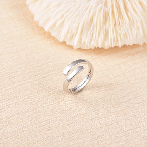 BEILIN 925 Sterling Silver Inspirational Jewelry Rings Adjustable Ring Personality Encouragement Gift for Teens Women - style: Always my granddaughter forever my friend