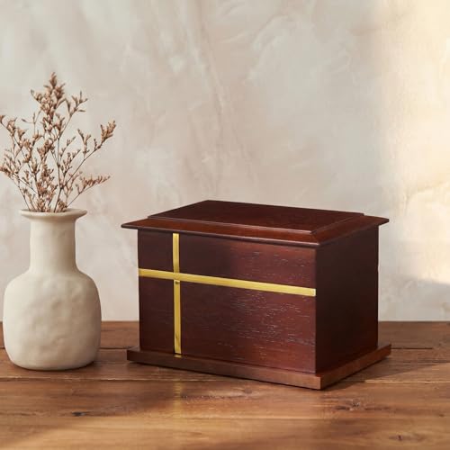 Colingmill Cross Wooden Urn for Cremation Human Ash Handcrafted Solid Wood Urn up to 200lbs for Adult Male Female