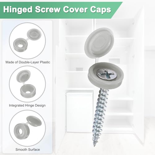 M METERXITY 100-Pack Plastic Hinged Screw Cover Caps, 3mm Shutter Screws with Caps, Fold Snap Washer Covers, Washer Flip Protection Covering M3 M4 M5 Screws Heads [Light Gray] - color: Light Gray, size: 3mm
