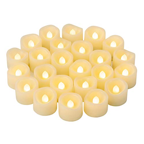 24 PCS LED Flameless Flickering Tea Lights Votive Candle Battery Operated/Electric Flicker LED Tealight Bulk Fake Candles for Halloween Christmas Wedding Party Decorations (Warm White) - color: Long Lasting Tea Lights (1.2", 24 PCS, 200 Hours, Warm White)
