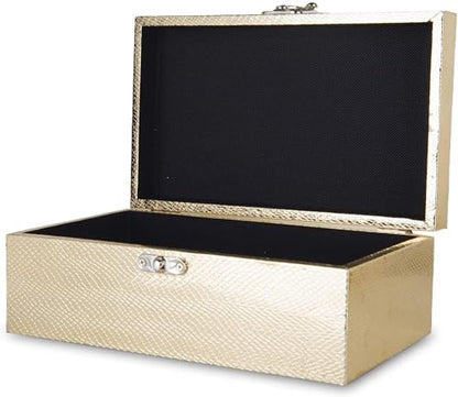 Set of 2 Decorative Wooden Keepsake Boxes Storage Boxes with Gold Leather and Clasp Closure Small Size Jewelry Organizer Gift Box