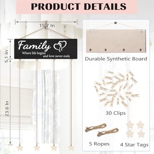 Family Collage Picture Frames,Housewarming Gifts | Gifts for Family Members Hanging Photo Display,Where Life Begins and Love Never Ends Wood Hanging Photo Holder for Wall - color: Family