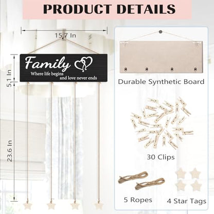 Family Collage Picture Frames,Housewarming Gifts | Gifts for Family Members Hanging Photo Display,Where Life Begins and Love Never Ends Wood Hanging Photo Holder for Wall - color: Family