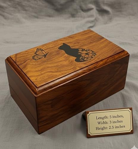 Wooden Urn Your Cat in Heaven Design-Pet Urns for Dogs & Cat Ashes-Decorative Wooden Pet Urns for Ashes - Rosewood Cremation Urns for All Pets Urns for Cats-Wooden Box