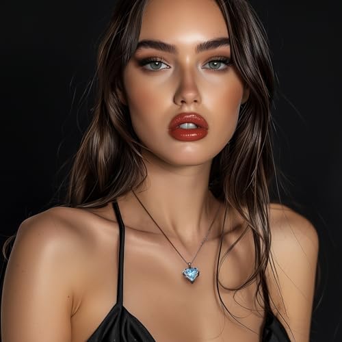 CDE Angel Wings Heart Birthstone Pendant Necklace Gift for Women | Silver/Gold Tone,Ideal Birthday & Anniversary Jewelry Gift for Wife,Girlfriend,Her - color: Black-03-AquamarineLight Blue Birthstone
