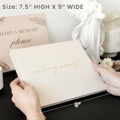 Funeral Guest Book for Memorial Service, in Loving Memory 9x7.5 | 320 Entries, Table Sign Card Included, Gold Stamping, Twill-Textured Paper Cover, Celebration of Life Keepsake, Beige - color: Beige