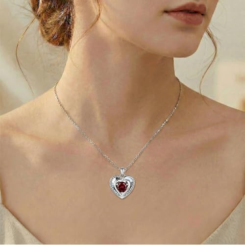 Locket Heart Necklace that Holds Pictures Photo Lockets Birthstone Pendant Anniversary Memorial Jewelry Gifts for Women - color: 01-January-Silver-Heart Locket