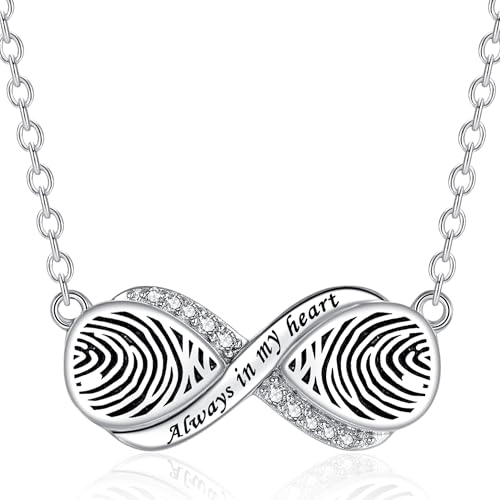 Sterling Silver Dual Infinity Urn Necklace for Women: Double Heart Cremation Necklaces Jewelry Hold Two Ashes - Infinity Memorial Keepsakes Pendant Jewelry Gifts for Loved Ones - color: Infinity-Fingerprint