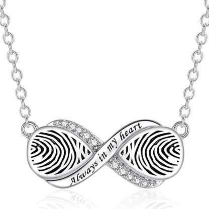 Sterling Silver Dual Infinity Urn Necklace for Women: Double Heart Cremation Necklaces Jewelry Hold Two Ashes - Infinity Memorial Keepsakes Pendant Jewelry Gifts for Loved Ones - color: Infinity-Fingerprint