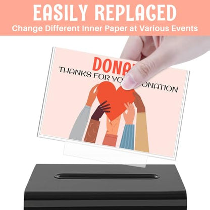 Clear Donation Box with Lock & Sign Holder, Versatile for Fundraising, Ballot Voting, Suggestions, and Tips Jar, Secure Storage Design, Size 6.2x4.6x4.0 Inch, Clear 2 Pack - size: Black 2p