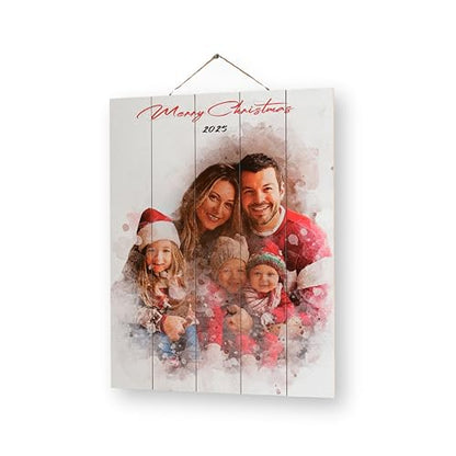 Personalized Valentine’s Day Gift for Him or Her Custom Photo on Wood - color: Watercolor Design