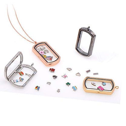Paialco Magnetic Rectangle Glass Window Floating Locket Pendant Necklace - color: Gun Black