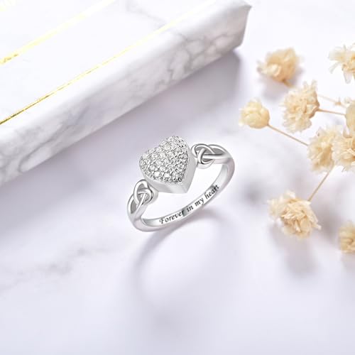 CZ Heart Cremation Ring for Ashes - 925 Sterling Silver Urn Keepsake Rings Memorial Jewelry for Women