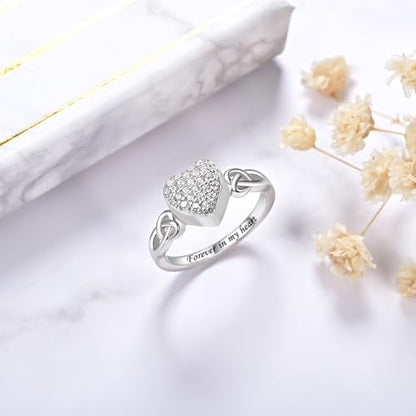 CZ Heart Cremation Ring for Ashes - 925 Sterling Silver Urn Keepsake Rings Memorial Jewelry for Women