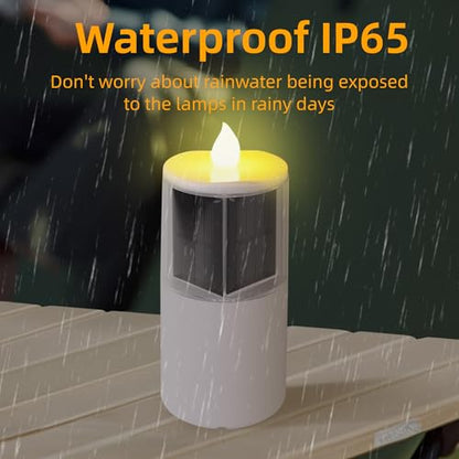 Solar Candles Outdoor Waterproof,Flameless Pillar Waterproof Rechargeable Candle,Solar Candles 2.5"x6.5",Dusk to DAW,for Garden Patio Yard Lawn Cemetery Decoration,Set of 2
