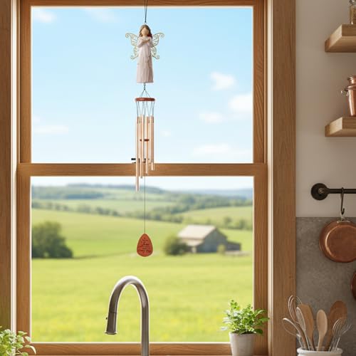 Angel Memorial Wind Chime, Sympathy Gifts for Loss of Loved One with Engraved Wood Plaque & Angel, Bereavement Condolence Remembrance Gifts for Loss of Mom Dad Friend or Family